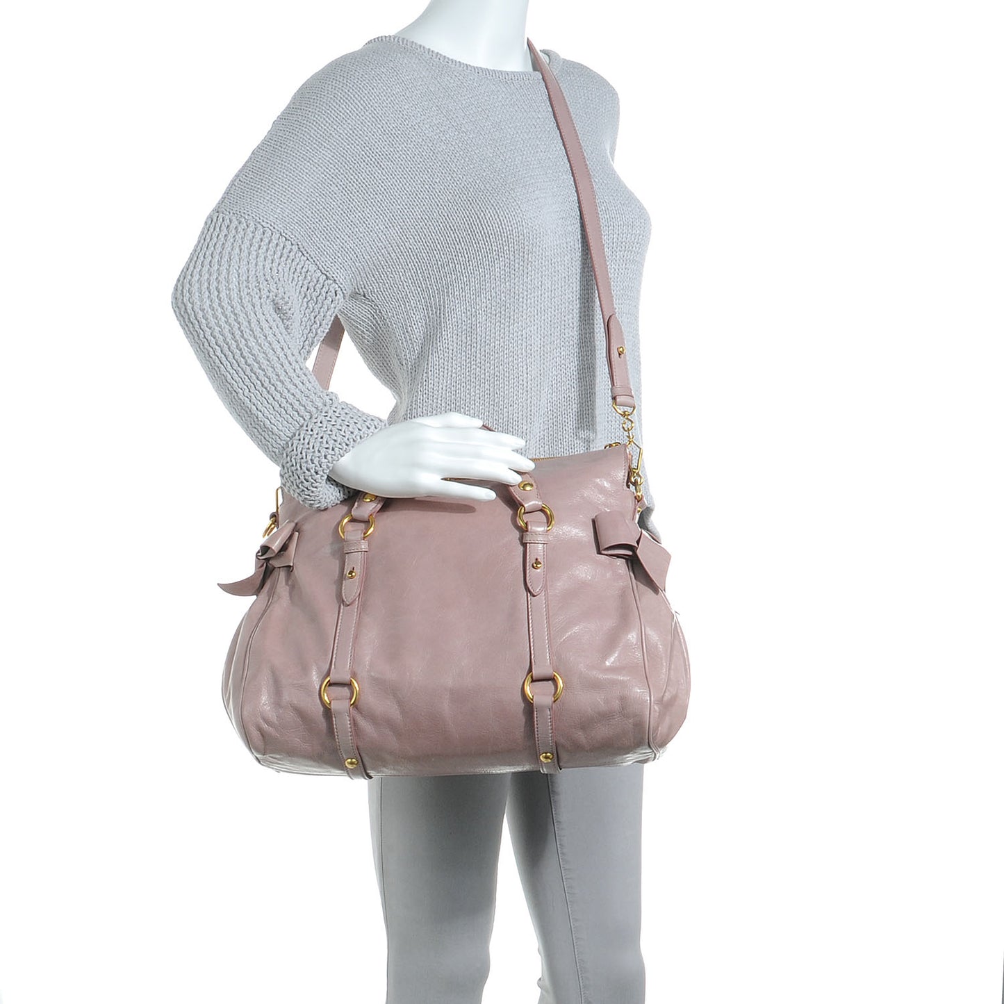 Vitello Lux Large Bow Bag Mughetto