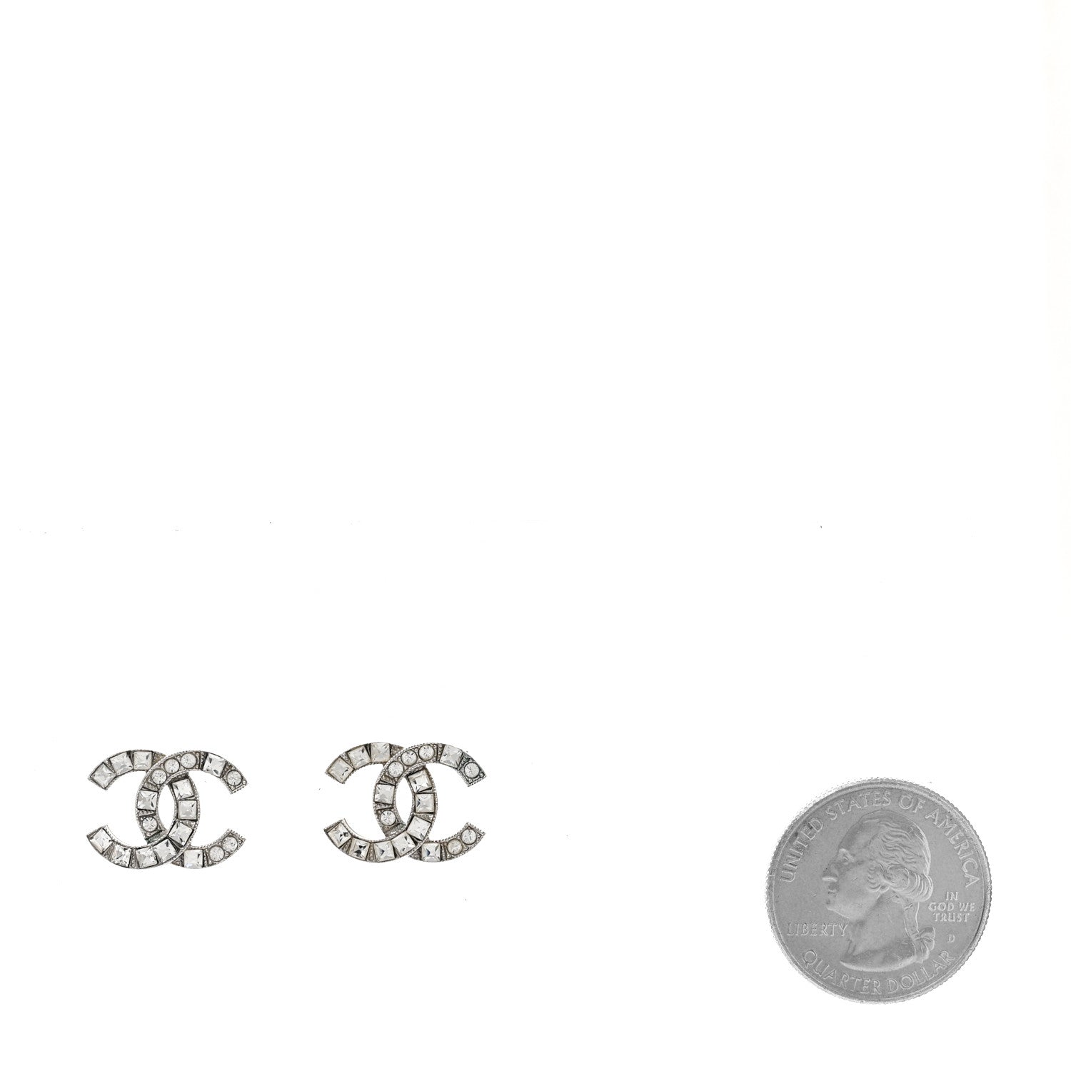 Chanel Baguette Crystal CC Earrings Silver 2 of 6