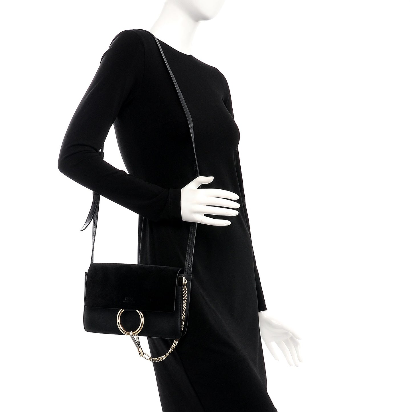 Suede Calfskin Small Faye Shoulder Bag Black
