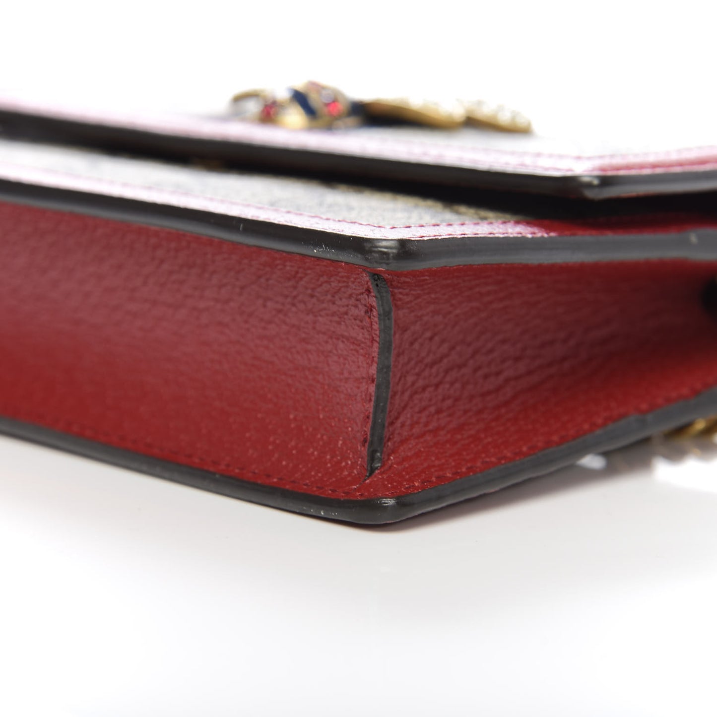 GG Supreme Monogram Web Queen Margaret Chain Wallet Red