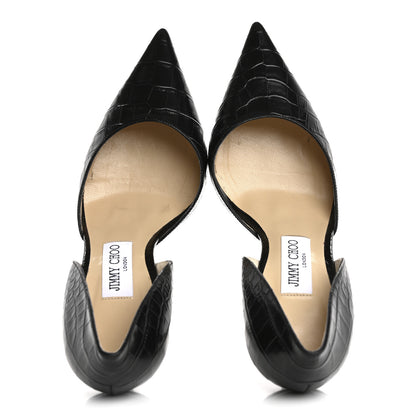 Jimmy Choo Calfskin Crocodile Embossed Addison d'Orsay Pump 38 Black 2 of 8