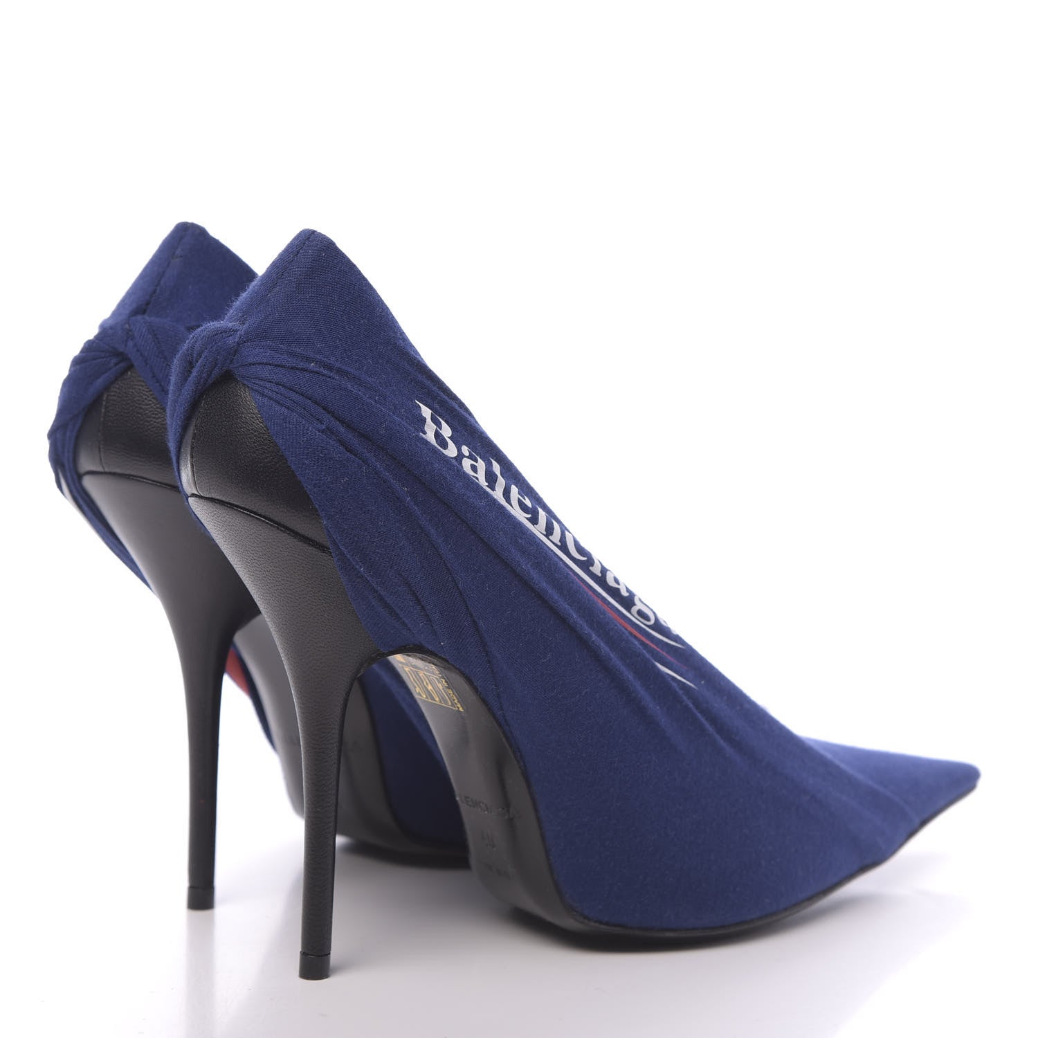 Balenciaga Jersey Crepe Political Campaign Logo Knife 115 Pointed Pumps 40 Pacifique White Rouge 4 of 8