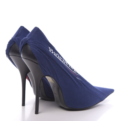 Balenciaga Jersey Crepe Political Campaign Logo Knife 115 Pointed Pumps 40 Pacifique White Rouge 4 of 8