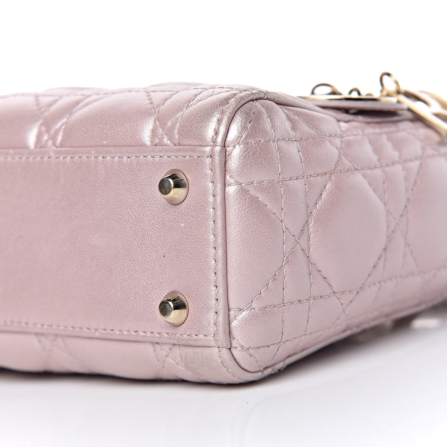 Christian Dior Metallic Lambskin Cannage Mini Lady Dior Lotus 6 of 16