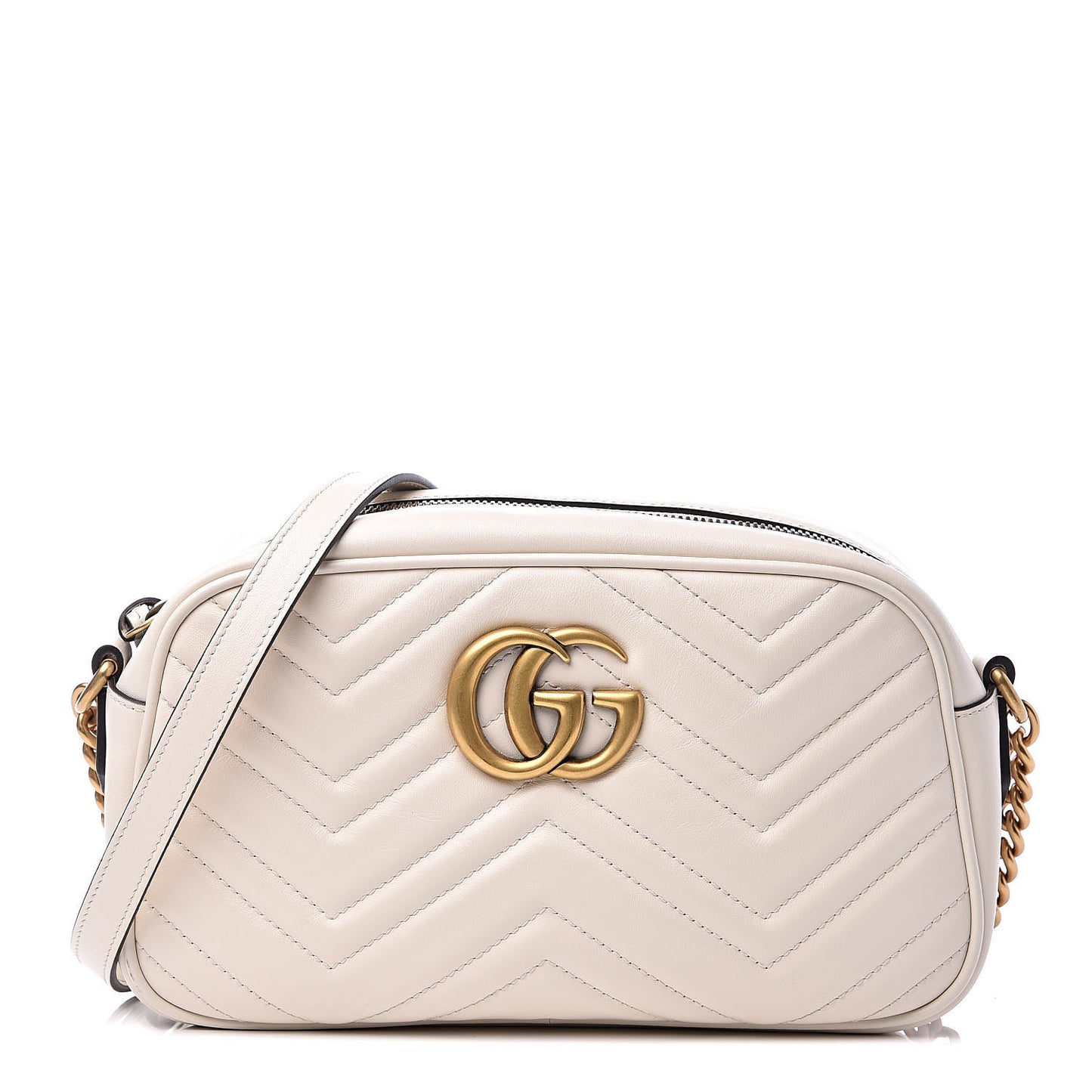 Calfskin Matelasse Small GG Marmont Chain Shoulder Bag White