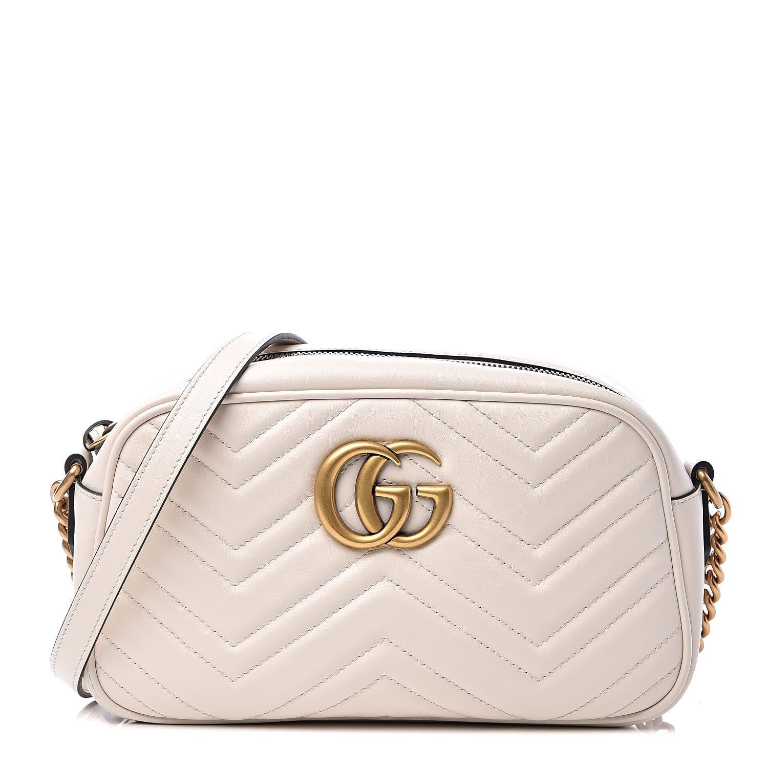 Gucci Calfskin Matelasse Small GG Marmont Chain Shoulder Bag White 1 of 16