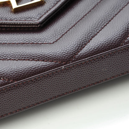 Saint Laurent Grain De Poudre Matelasse Chevron Monogram Chain Wallet Amaranto 8 of 9