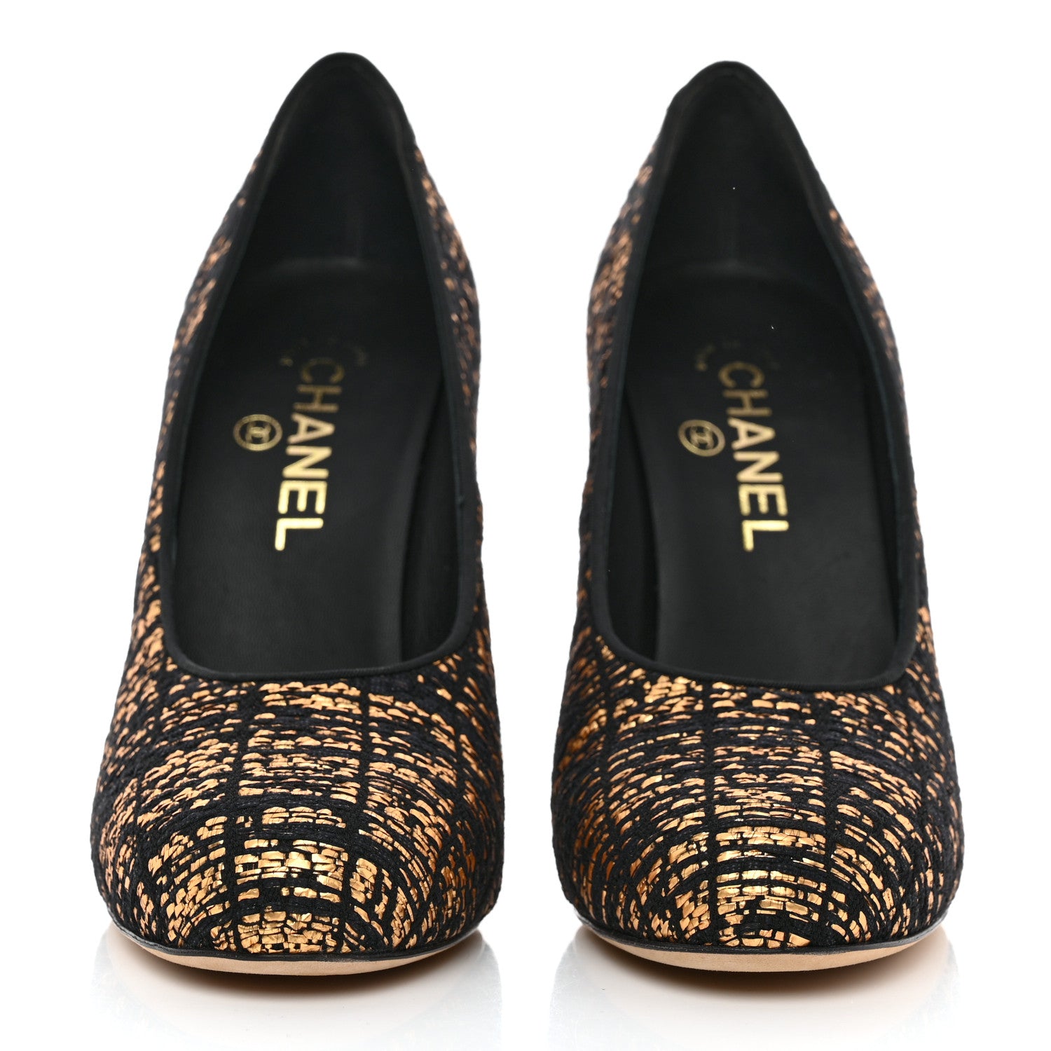Chanel Tweed CC Pumps 38.5 Black Gold 2 of 9