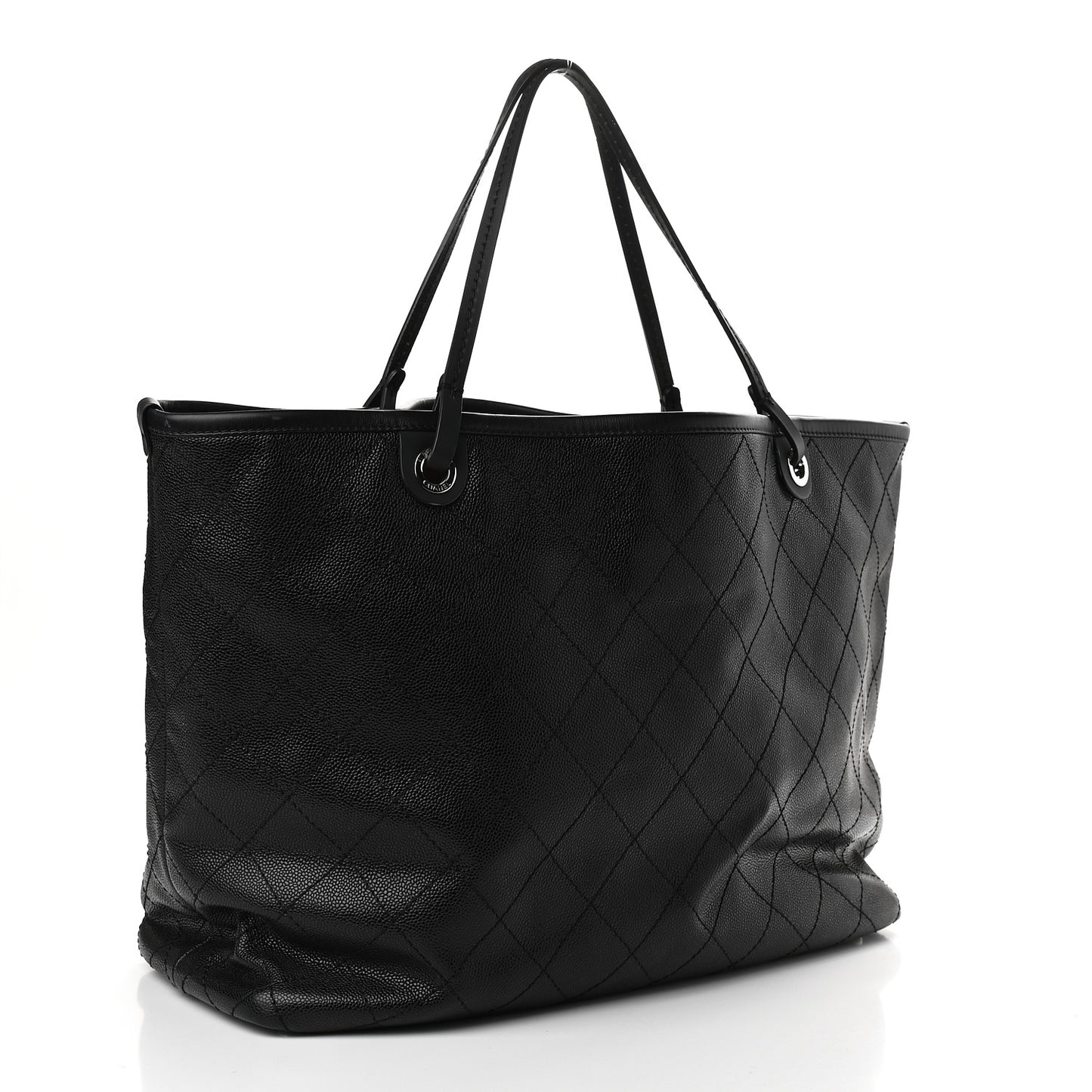 Grained Calfskin Large Shopping Fever Tote Black