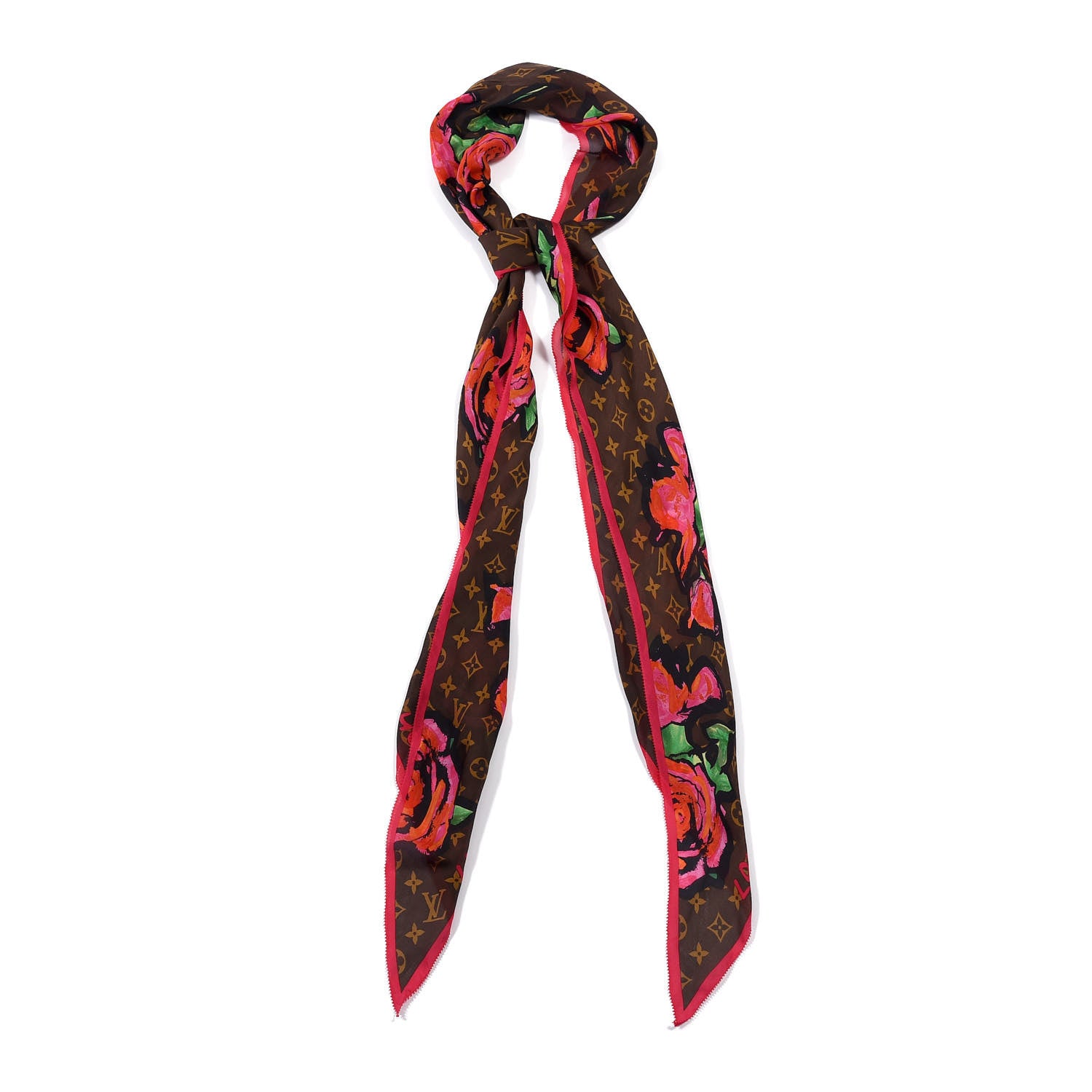 Louis Vuitton Silk Monogram Roses Scarf Marron 1 of 4