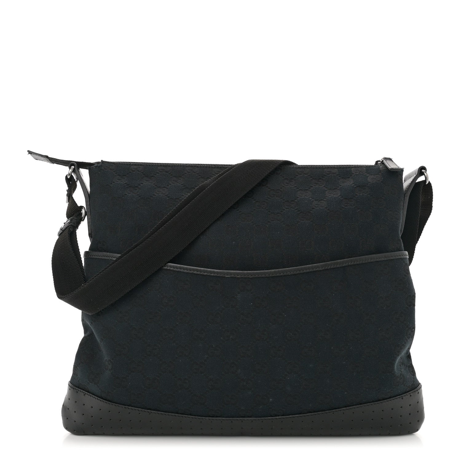 Gucci Monogram Calfskin Perforated Medium Flat Messenger Bag Black 1 of 12
