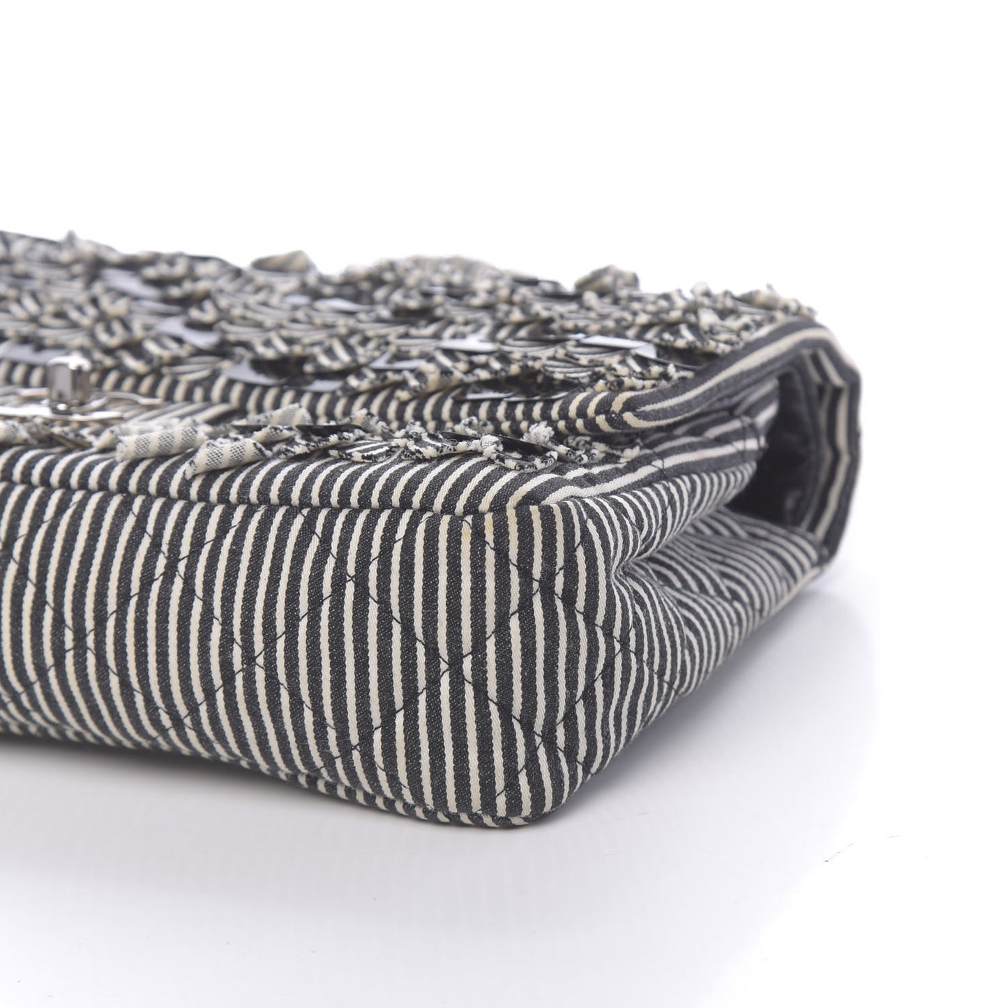 Canvas Sequin Stripe Medium Double Flap Black White