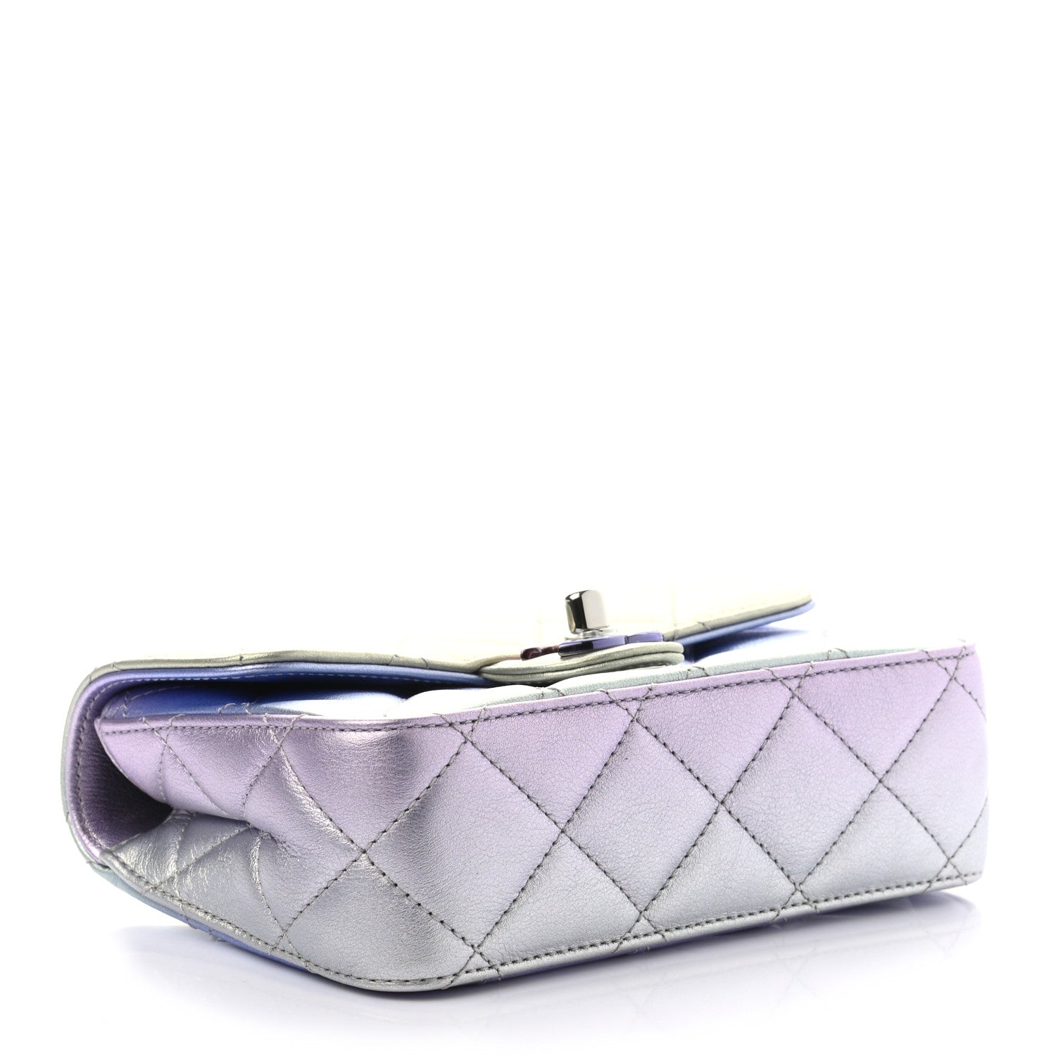 Chanel Gradient Metallic Calfskin Quilted Clutch Silver Blue Yellow Purple 4 of 7