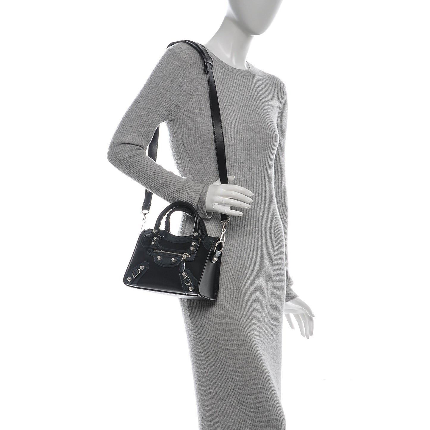 Smooth Calfskin Metallic Patent Giant 12 Silver Hardware Mini City Black Gris