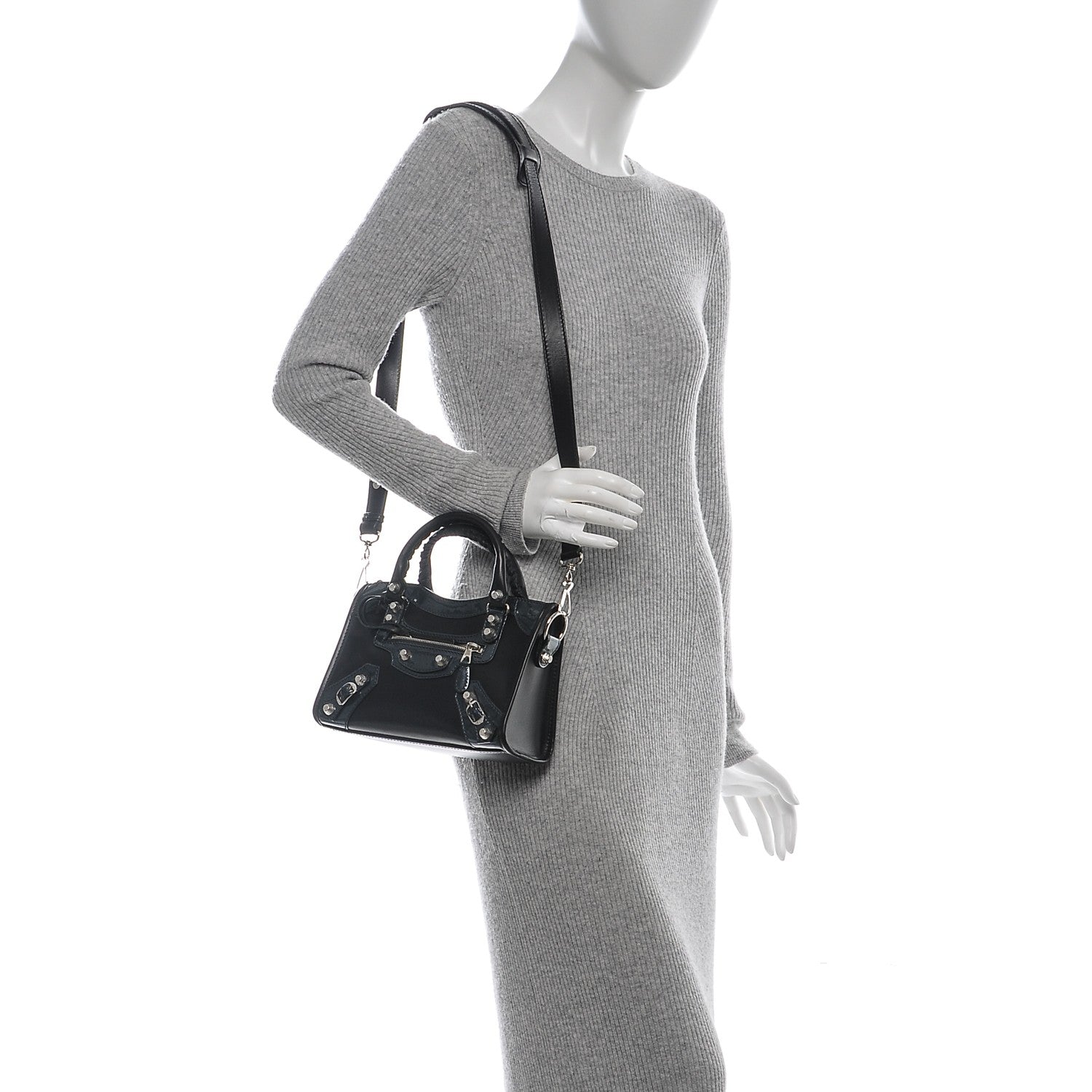 Balenciaga Smooth Calfskin Metallic Patent Giant 12 Silver Hardware Mini City Black Gris 2 of 7