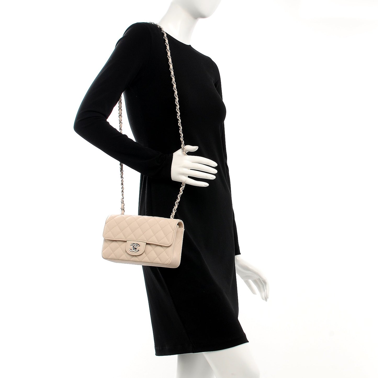 Caviar Quilted Mini Rectangular Flap Light Beige