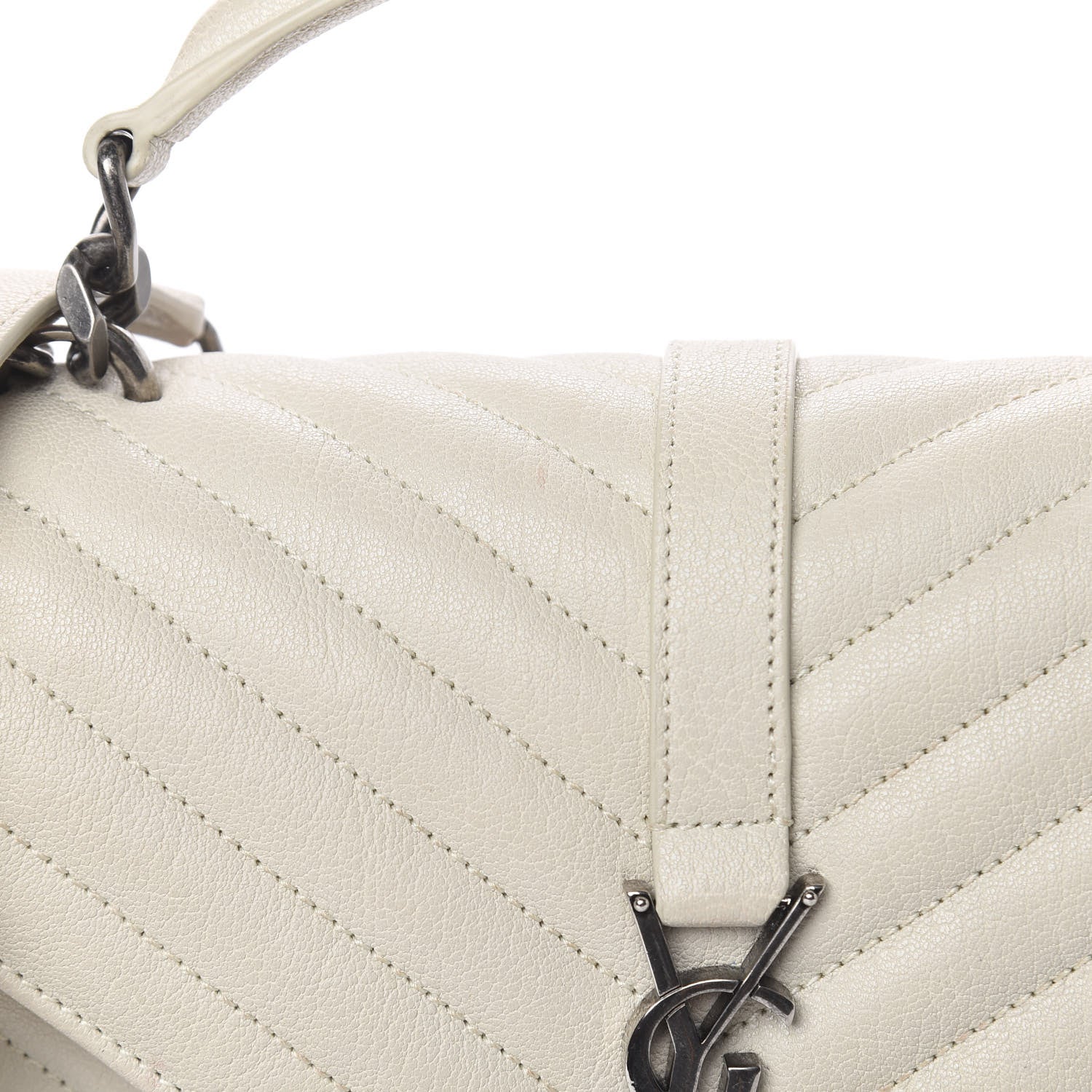 Saint Laurent Sheepskin Matelasse Chevron Monogram Medium College Bag Dove White 16 of 17