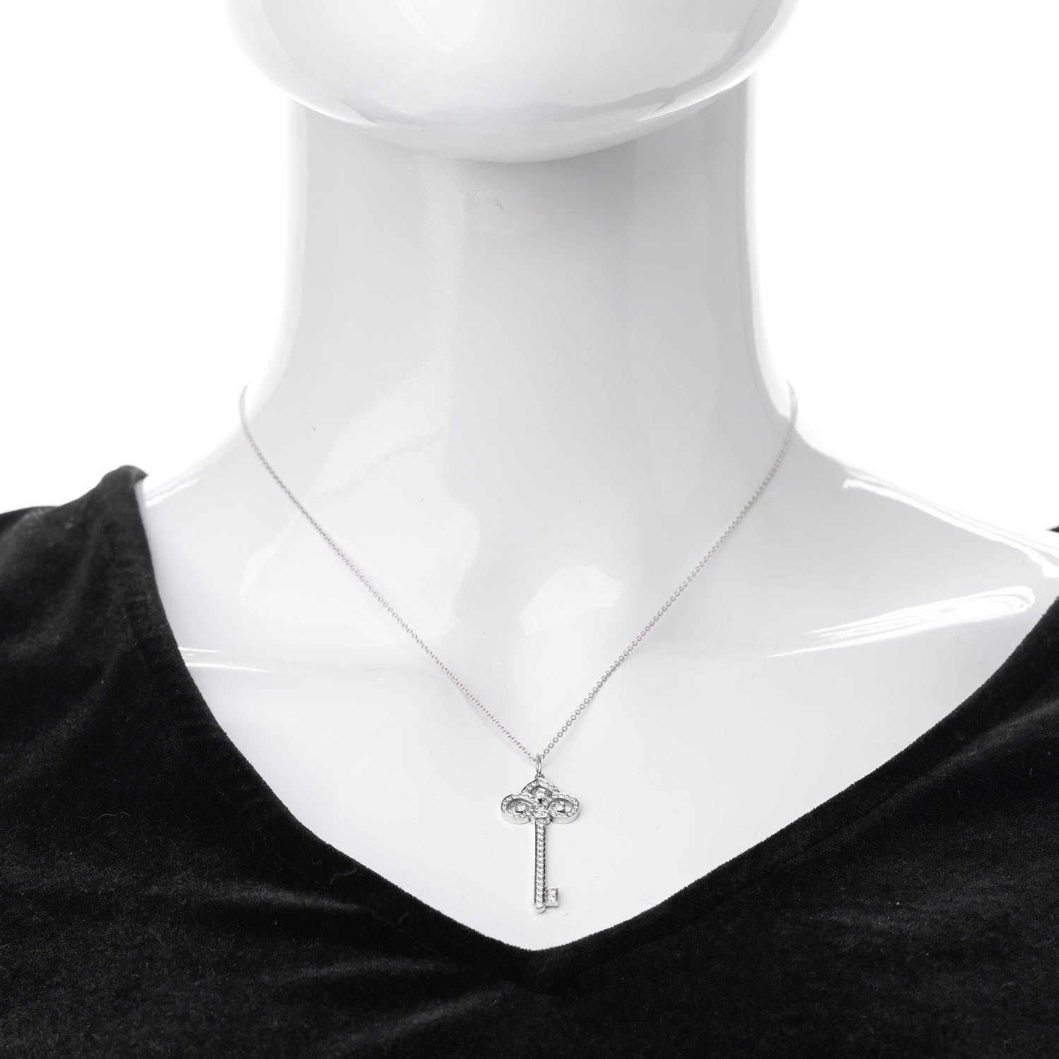 Tiffany Platinum Diamond .41ct Fleur De Lis Key Pendant Necklace 2 of 7
