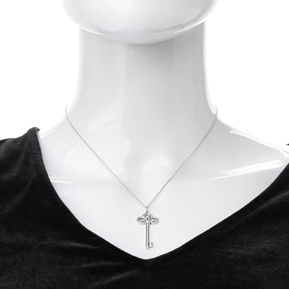 Tiffany Platinum Diamond .41ct Fleur De Lis Key Pendant Necklace 2 of 7