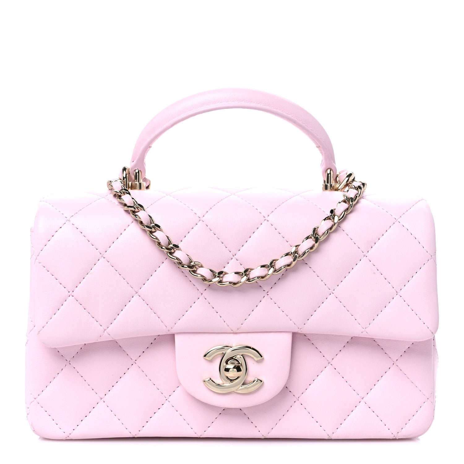 Chanel Lambskin Quilted Mini Top Handle Rectangular Flap Light Pink 2 of 14