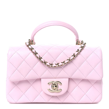 Chanel Lambskin Quilted Mini Top Handle Rectangular Flap Light Pink 2 of 14