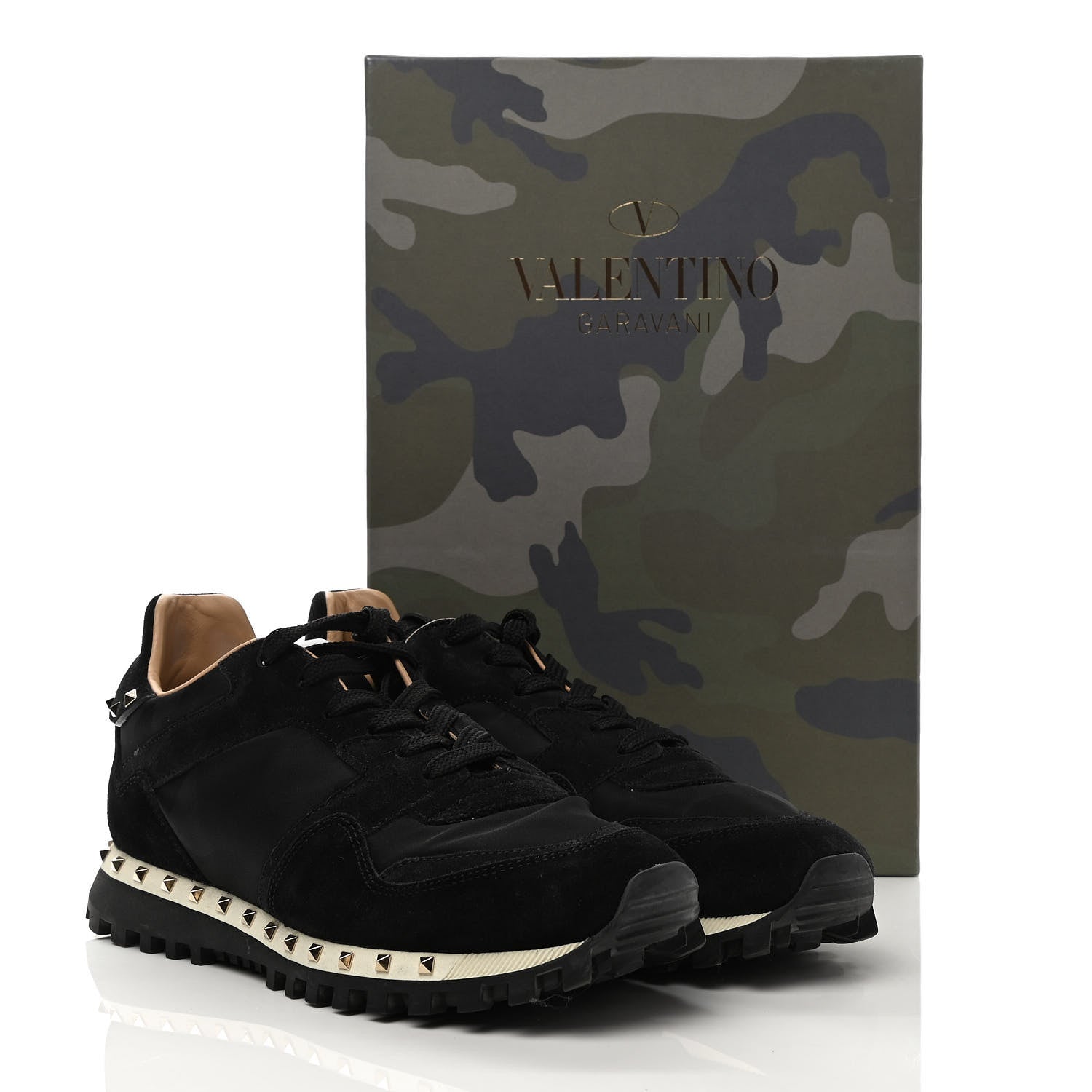 Valentino Garavani Suede Nylon Camouflage Womens Soul Rockstud Sneakers 37 Black 9 of 9