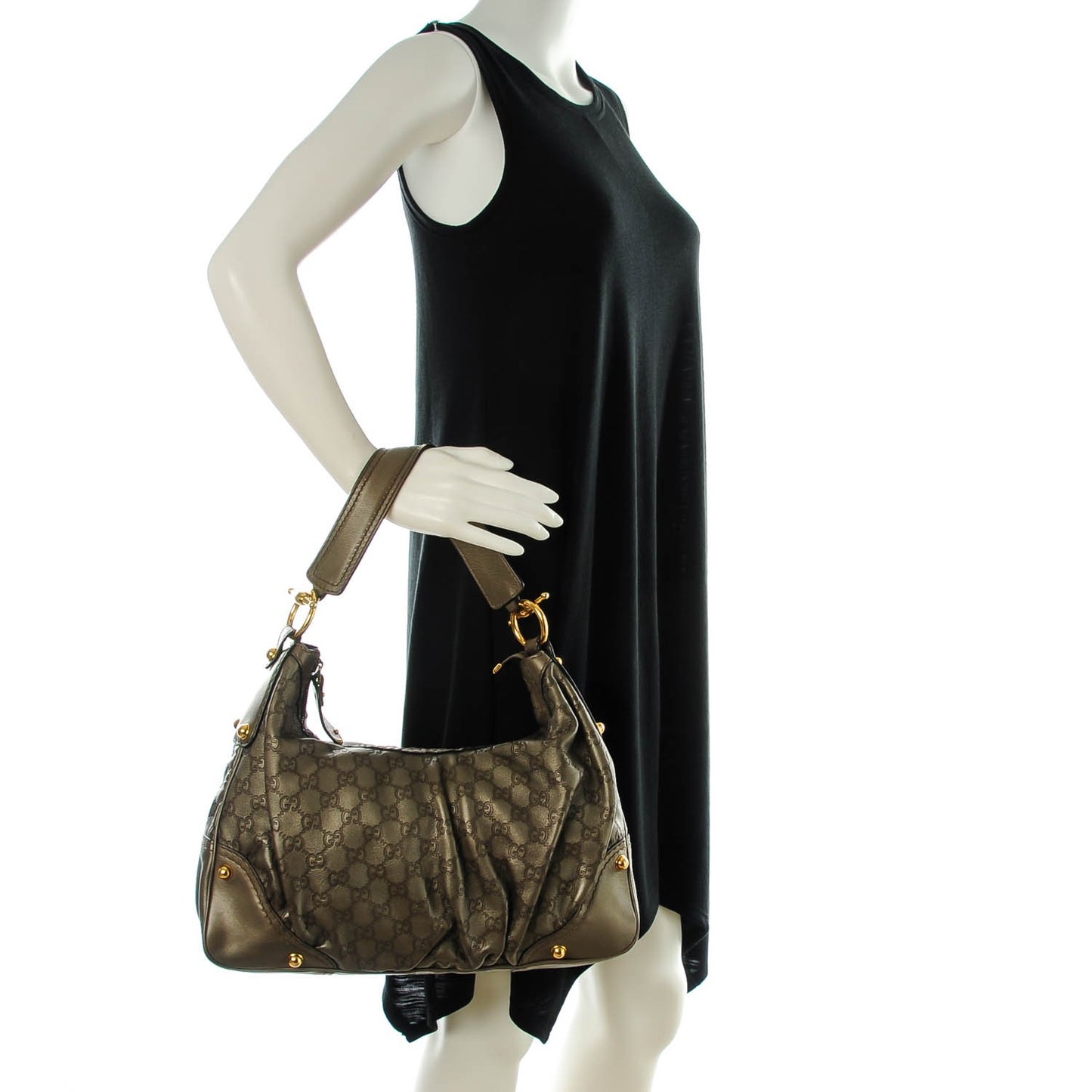 Metallic Guccissima Medium Jockey Hobo Pewter