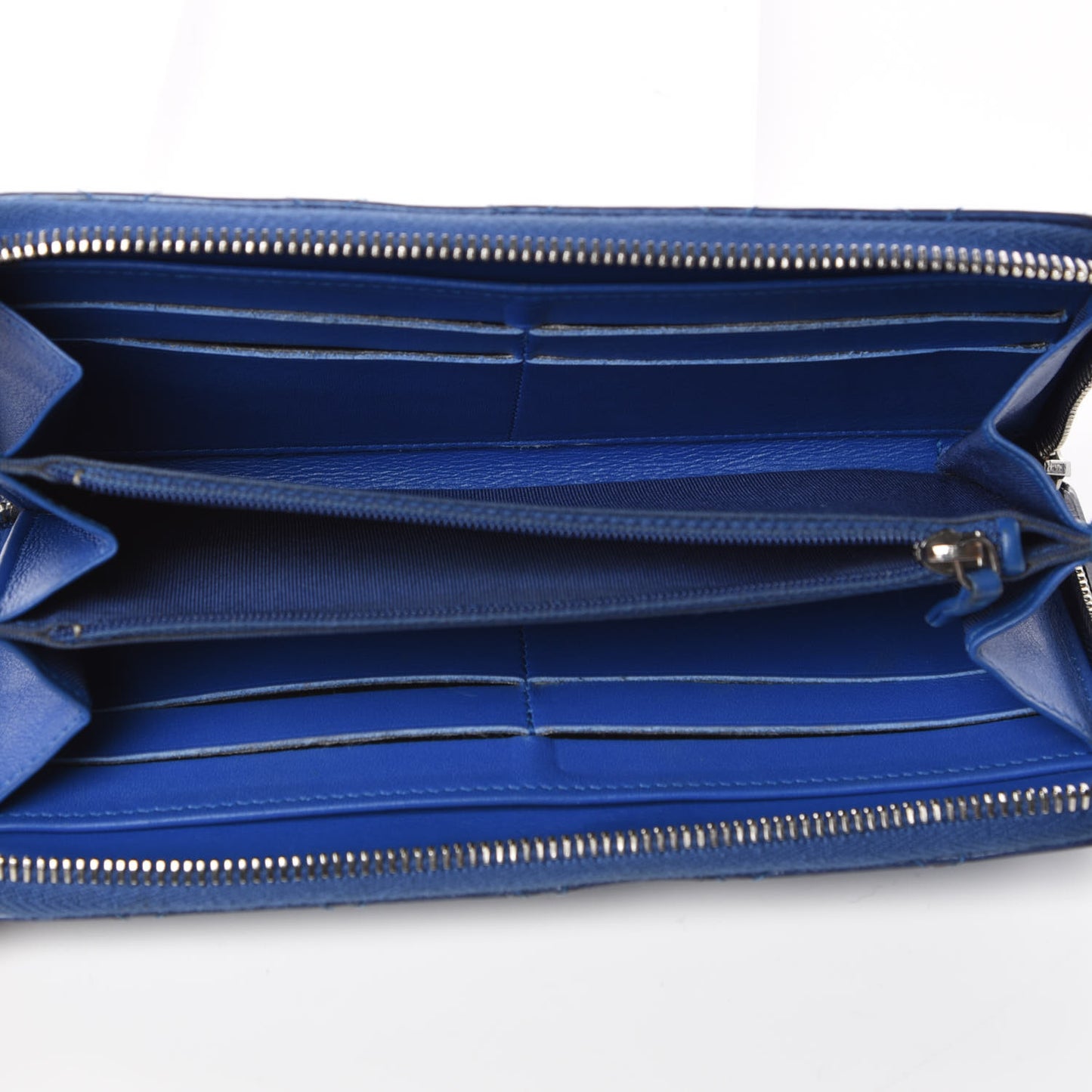 Patent Quilted Large Gusset Zip Around Wallet Blue