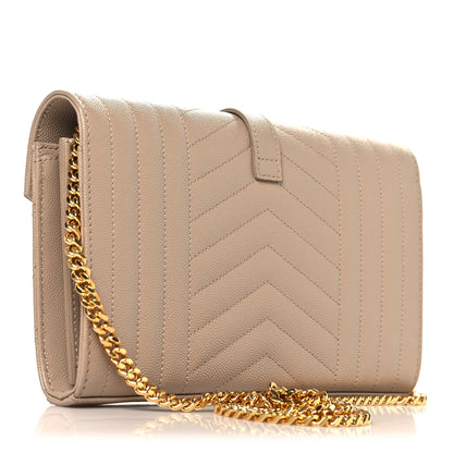 Saint Laurent Grain De Poudre Mixed Matelasse Triquilt Monogram Chain Wallet Dark Beige 3 of 12