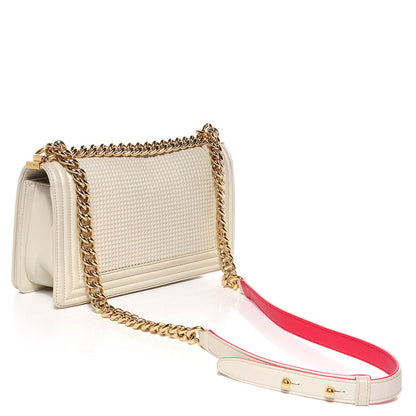 Chanel Lambskin Embossed Medium Boy Cube Flap White Red 3 of 8