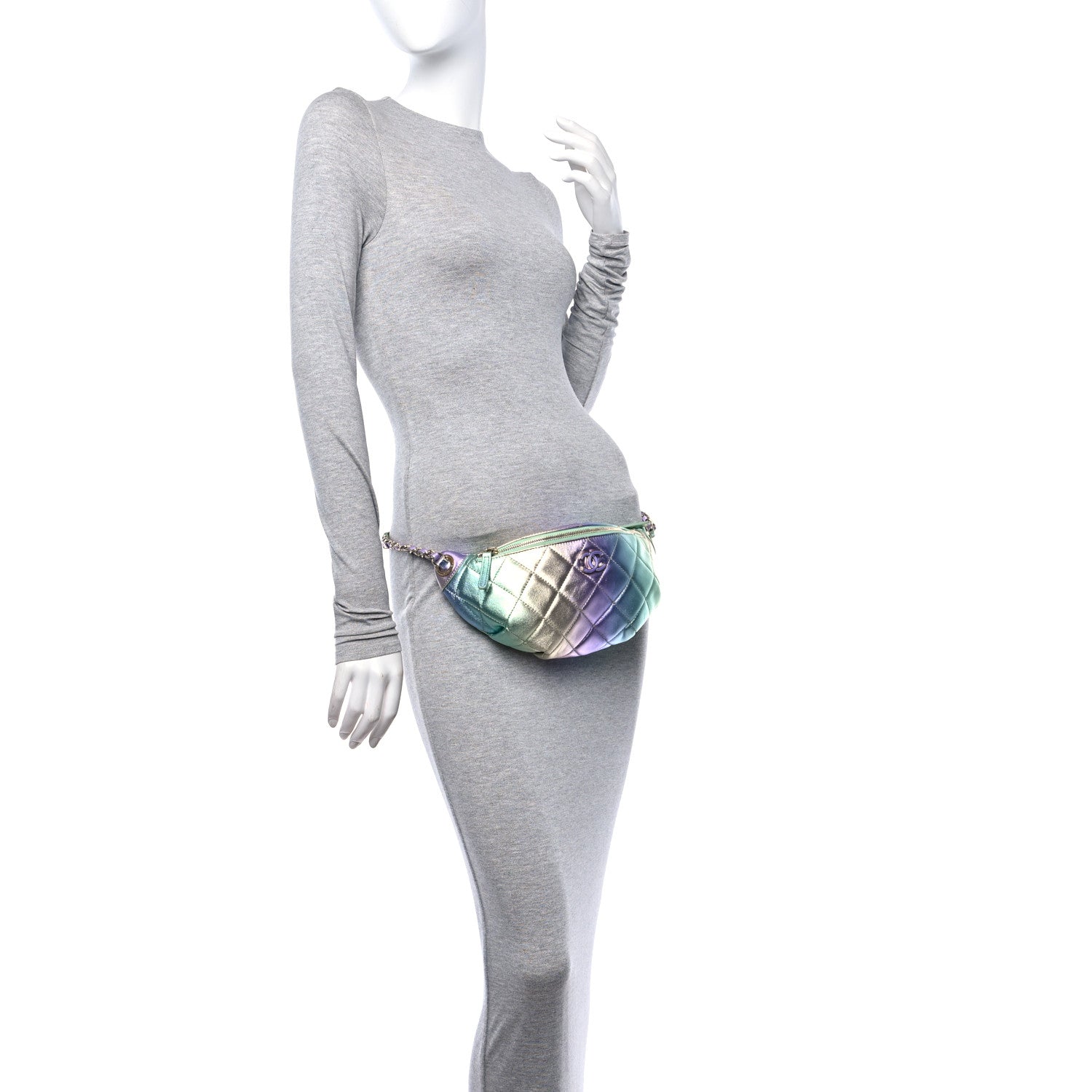 Chanel Gradient Metallic Lambskin Quilted Walking Mood Waist Bag Fanny Pack Pink Purple Green 2 of 10