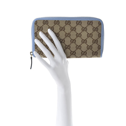 Gucci Monogram Dollar Calfskin Zip Around Wallet Beige Ebony Mineral Blue 2 of 7