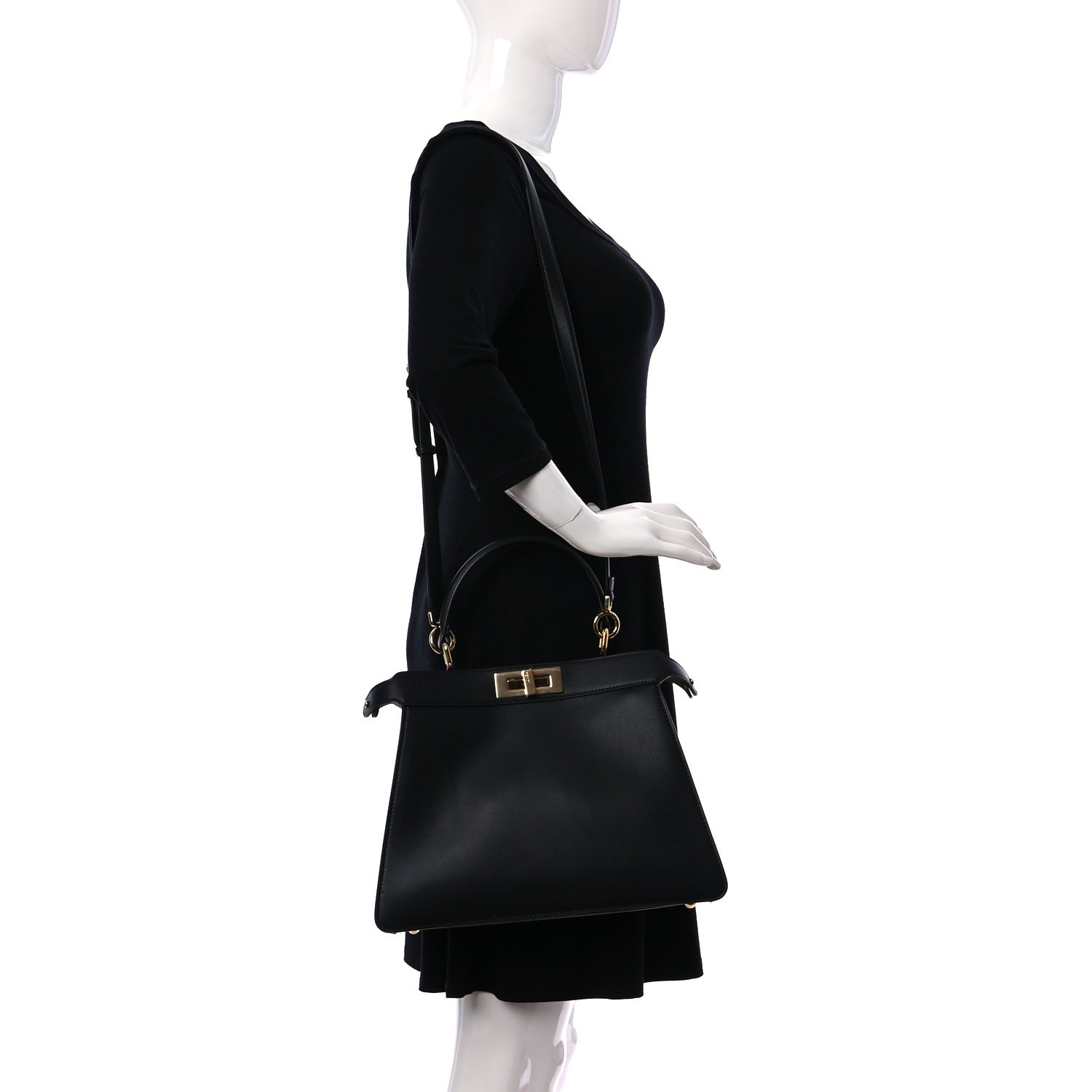 Fendi Vitello Seta Shiny Nappa Medium Peekaboo I SEE U Satchel Black Light Rose 2 of 10