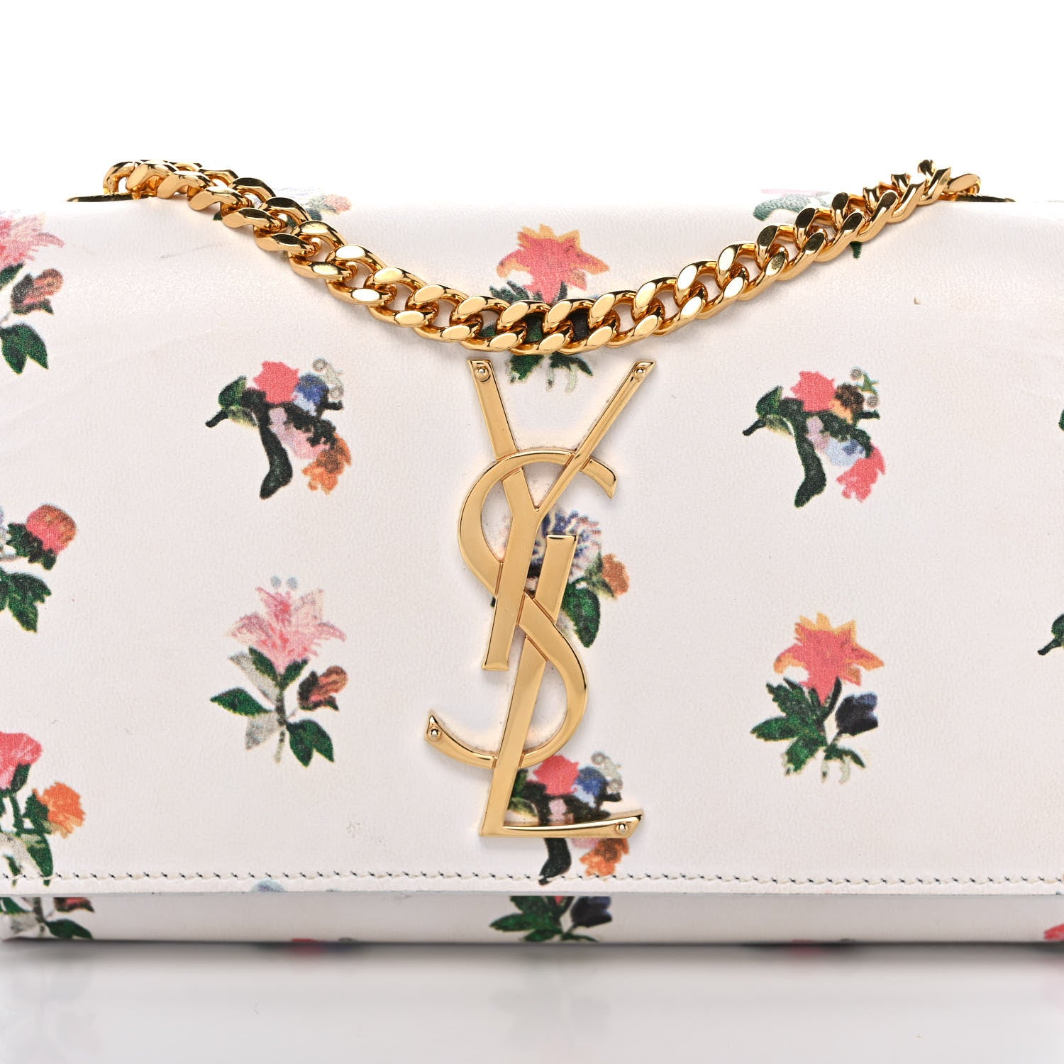 Saint Laurent Calfskin Prairie Flower Printed Small Classic Monogram Kate Satchel White 7 of 13