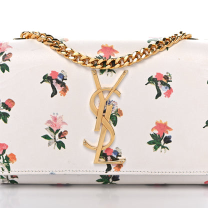 Saint Laurent Calfskin Prairie Flower Printed Small Classic Monogram Kate Satchel White 7 of 13