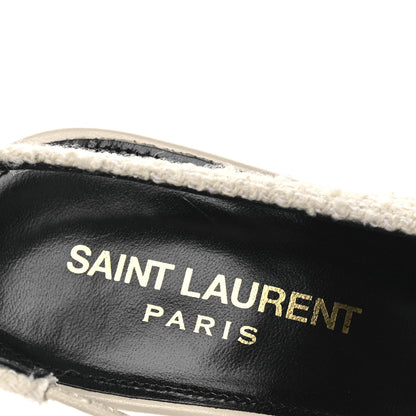 Saint Laurent Tweed Patent Cap Toe Vesper Slingback Pumps 37.5 White 9 of 11