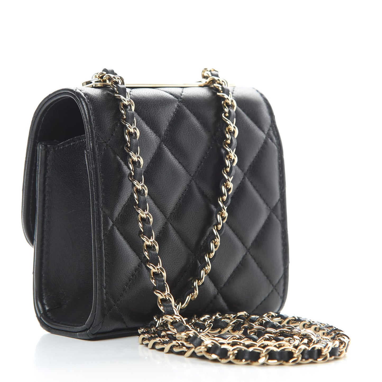 Lambskin Quilted Mini Trendy CC Chain Wallet Black
