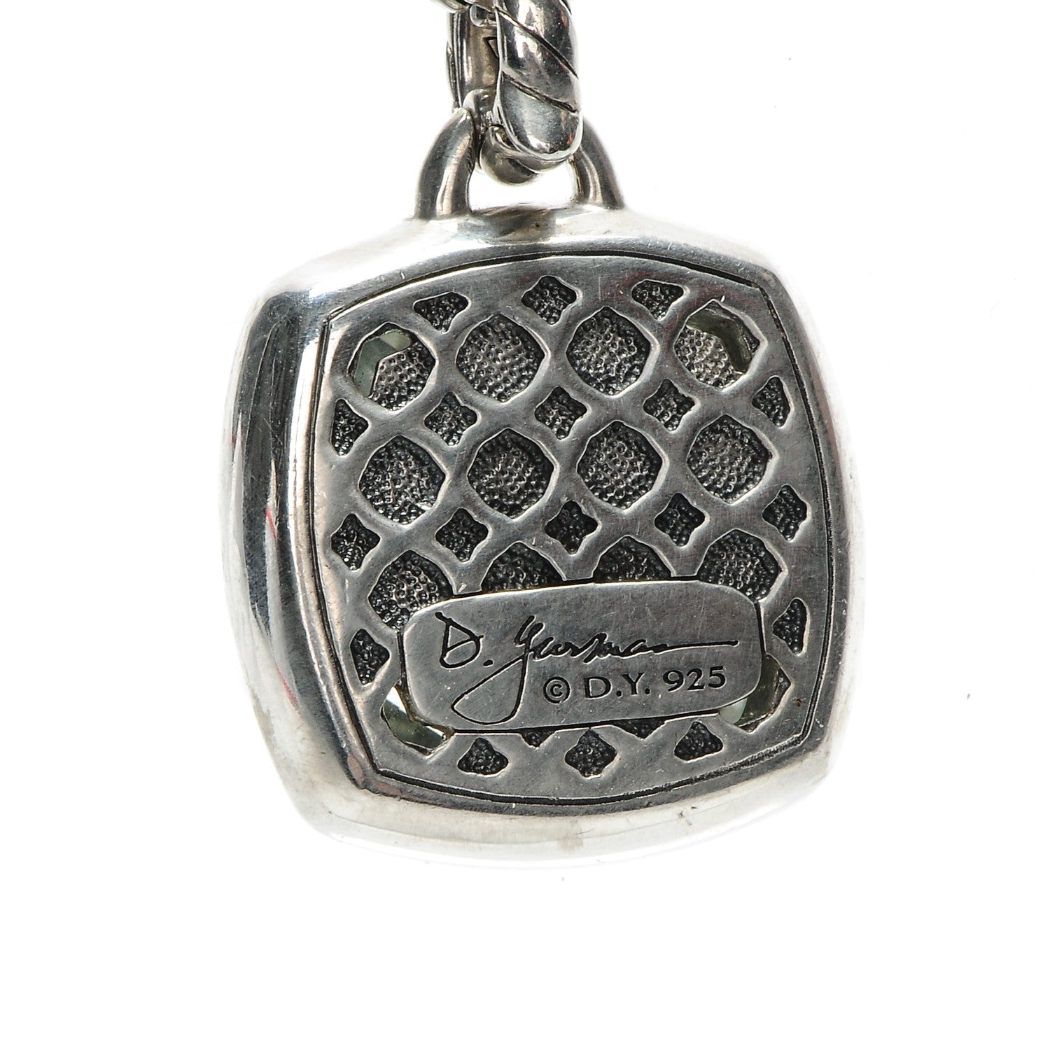 David Yurman Sterling Silver Diamond Prasiolite 17mm Albion Pendant Necklace 5 of 7