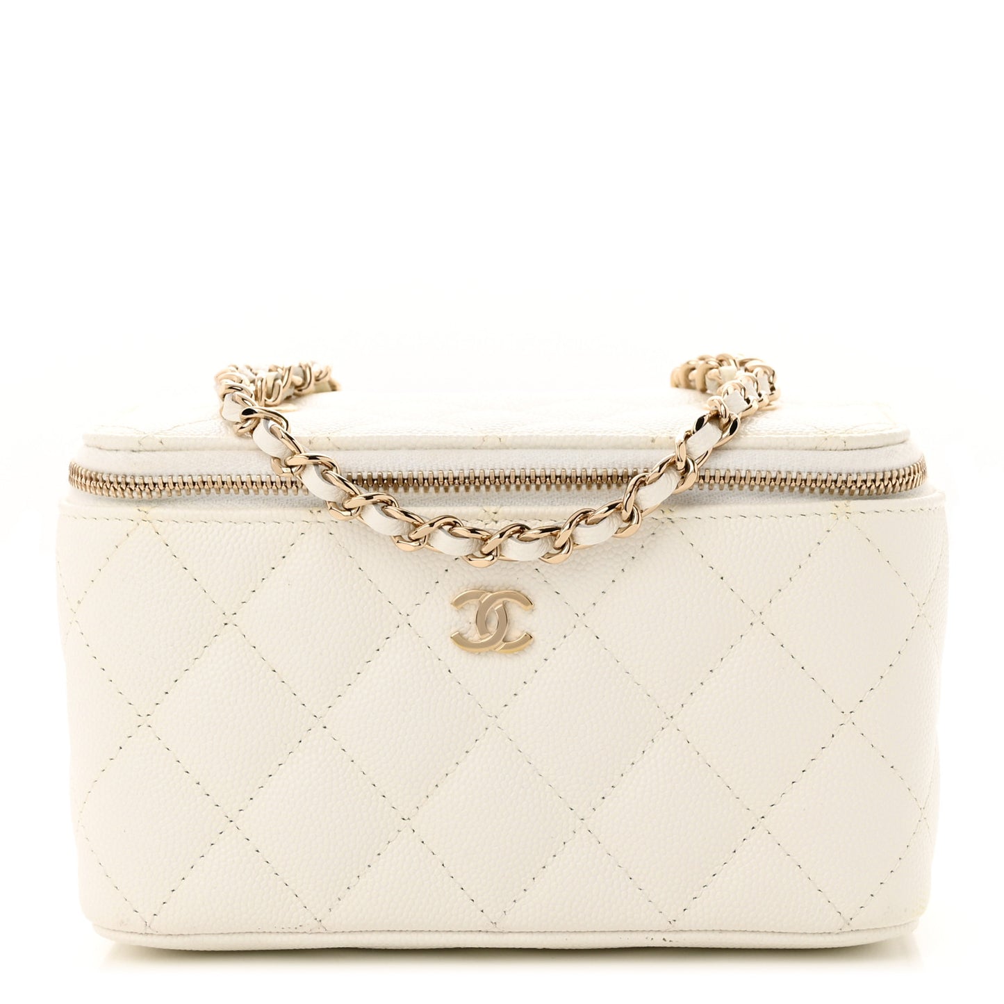Caviar Quilted Small Vanity Case With Chain White