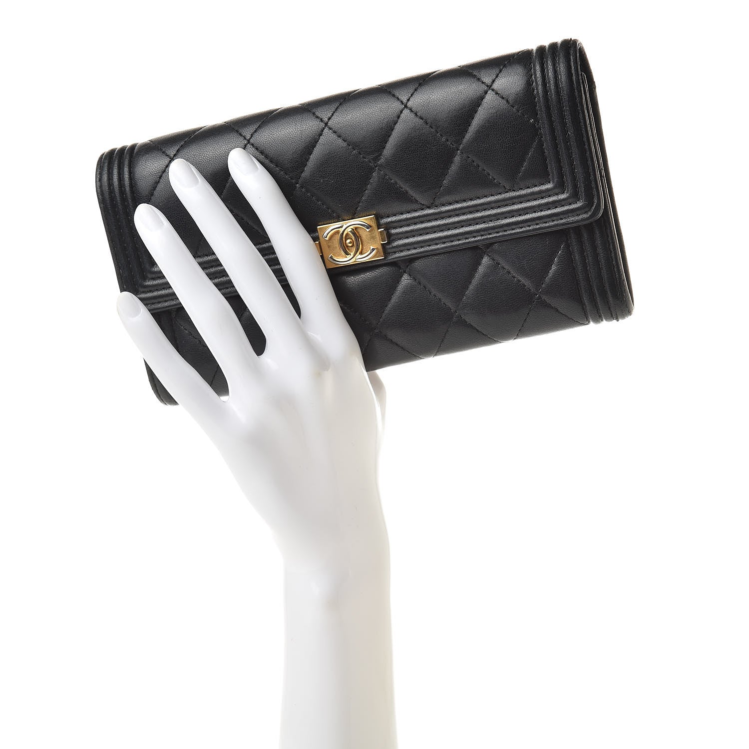 Chanel Lambskin Quilted Boy Flap Wallet Black 2 of 19