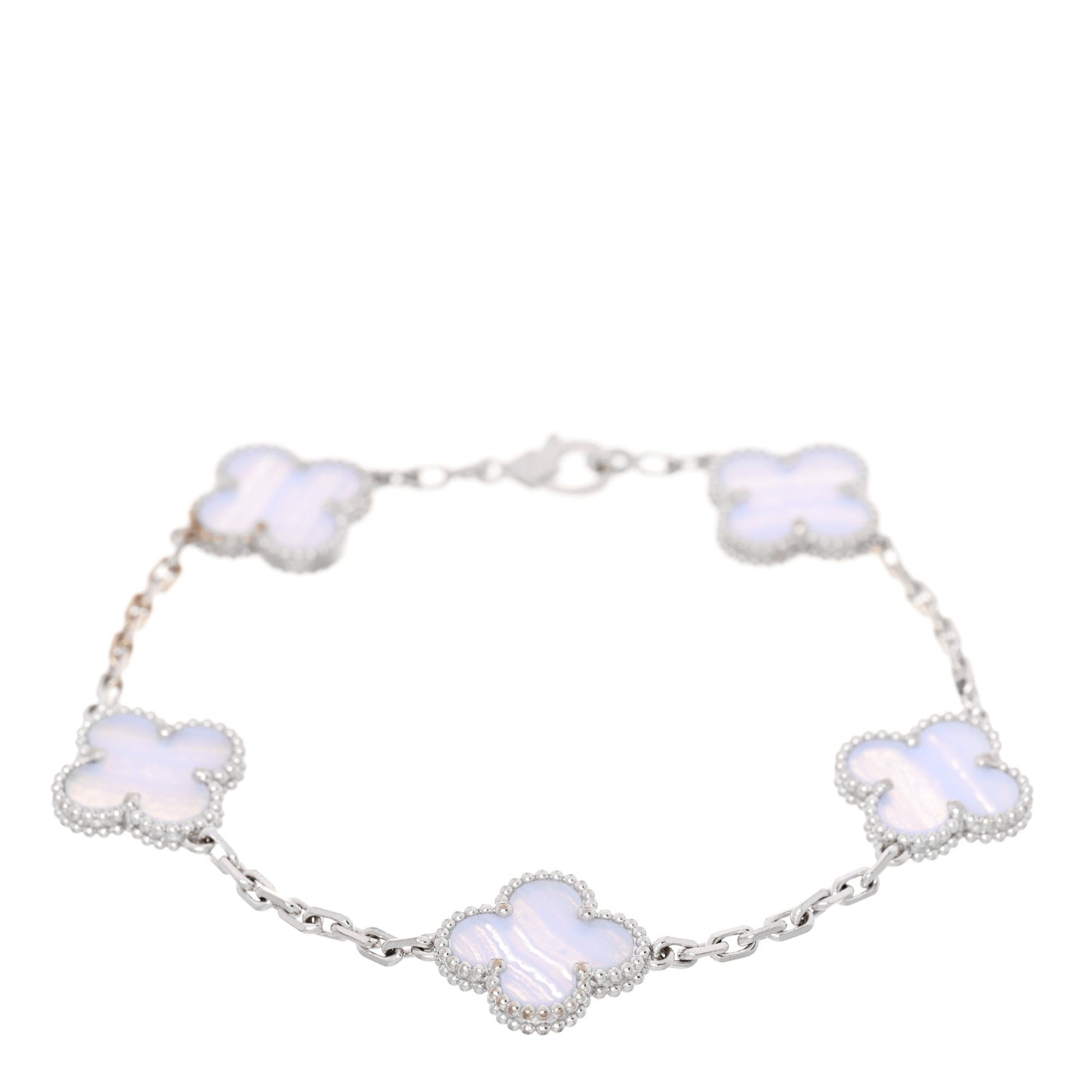 18K White Gold Chalcedony 5 Motifs Vintage Alhambra Bracelet
