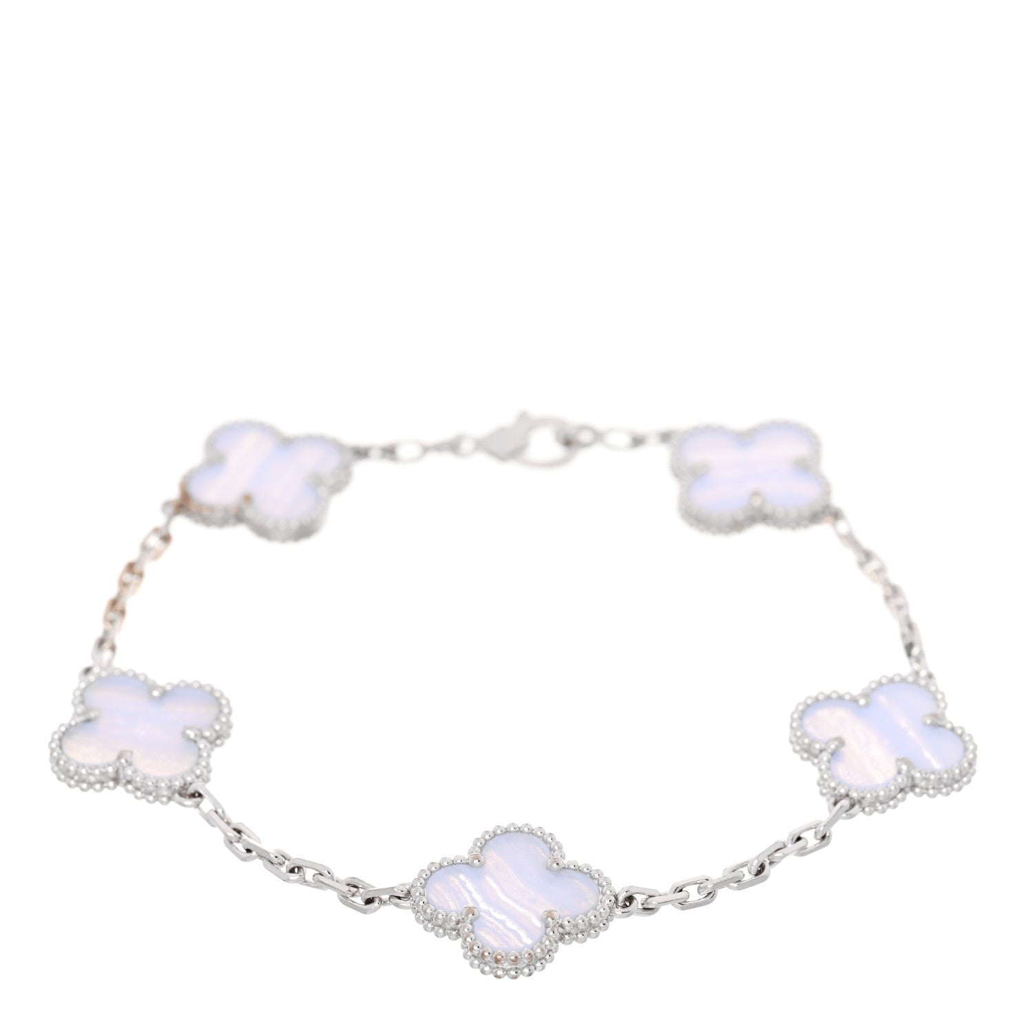 Van Cleef & Arpels 18K White Gold Chalcedony 5 Motifs Vintage Alhambra Bracelet 1 of 5