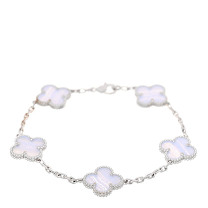 Van Cleef & Arpels 18K White Gold Chalcedony 5 Motifs Vintage Alhambra Bracelet 1 of 5