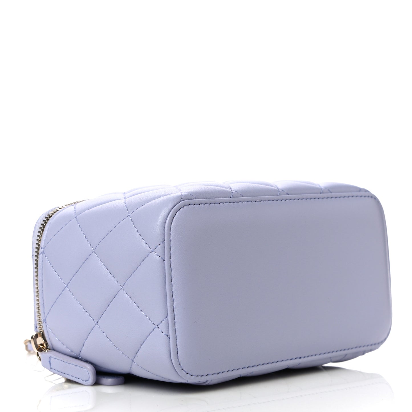 Lambskin Quilted Small Top Handle Vanity Case With Chain Light Purple