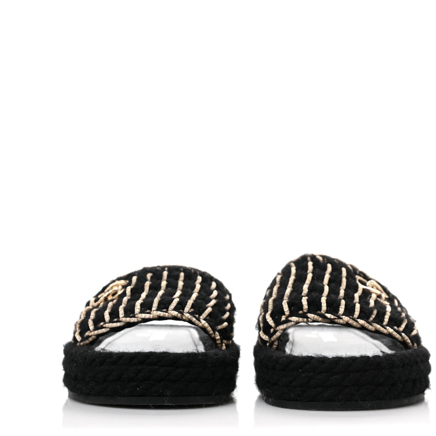 Chanel Braided Knit CC Mules 36 Black Gold 2 of 9