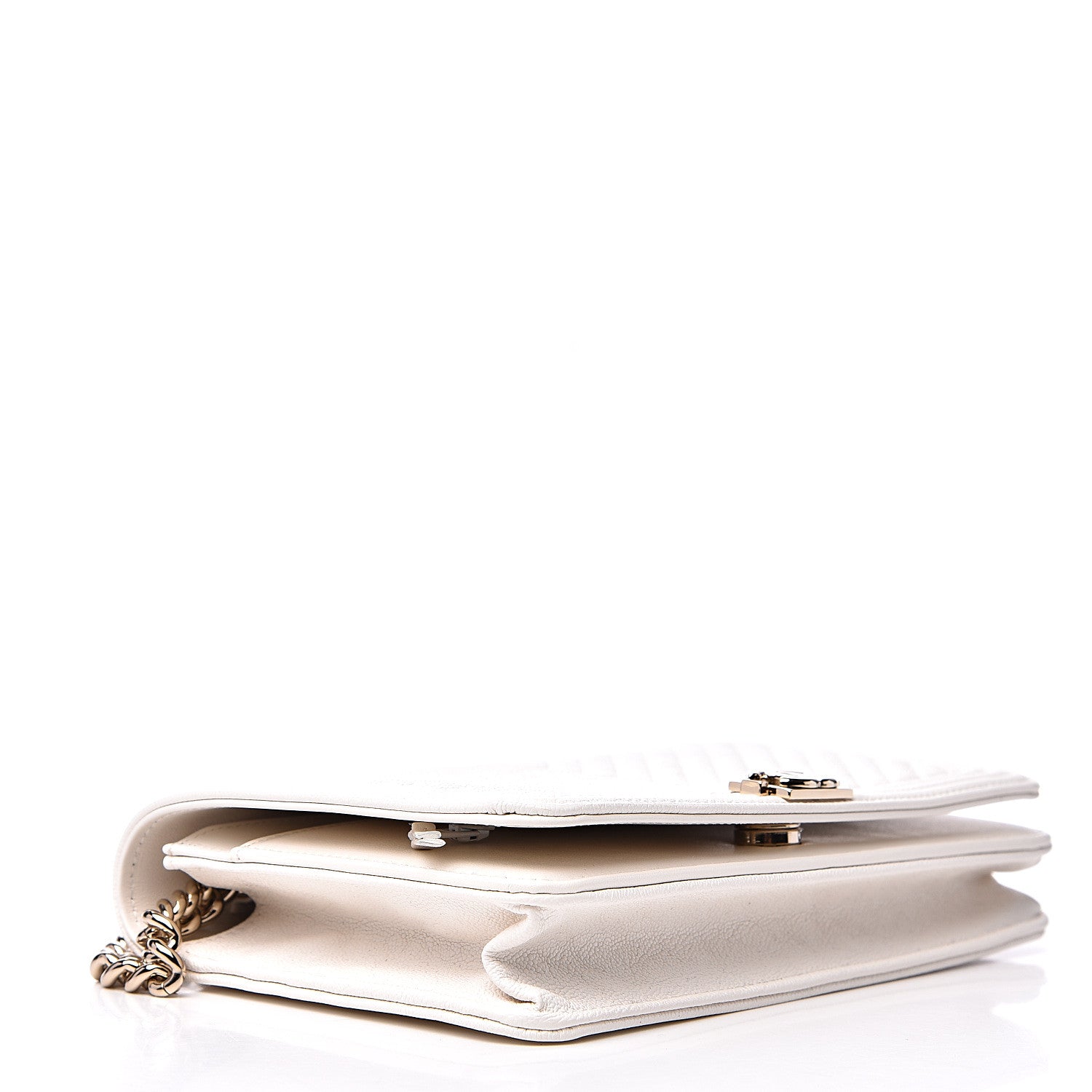 Chanel Caviar Chevron Boy Wallet On Chain WOC White 3 of 10