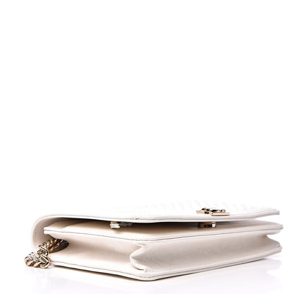 Chanel Caviar Chevron Boy Wallet On Chain WOC White 3 of 10