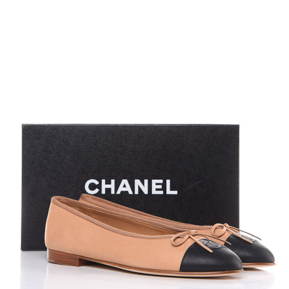 Chanel Lambskin Cap Toe Ballerina Flats 38.5 Beige Black 10 of 10