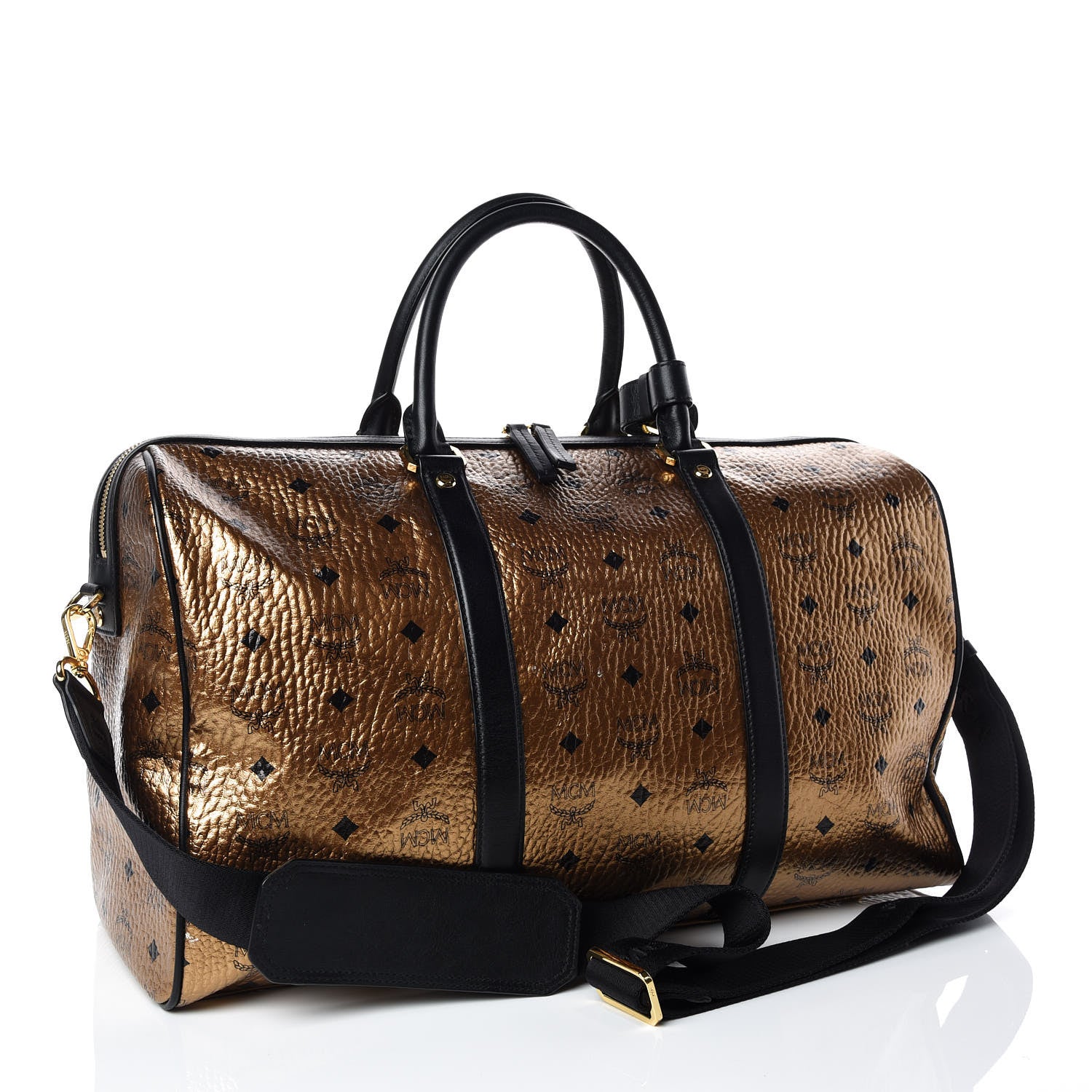 MCM Metallic Visetos Medium Traveler Weekender Bag Gold 4 of 12