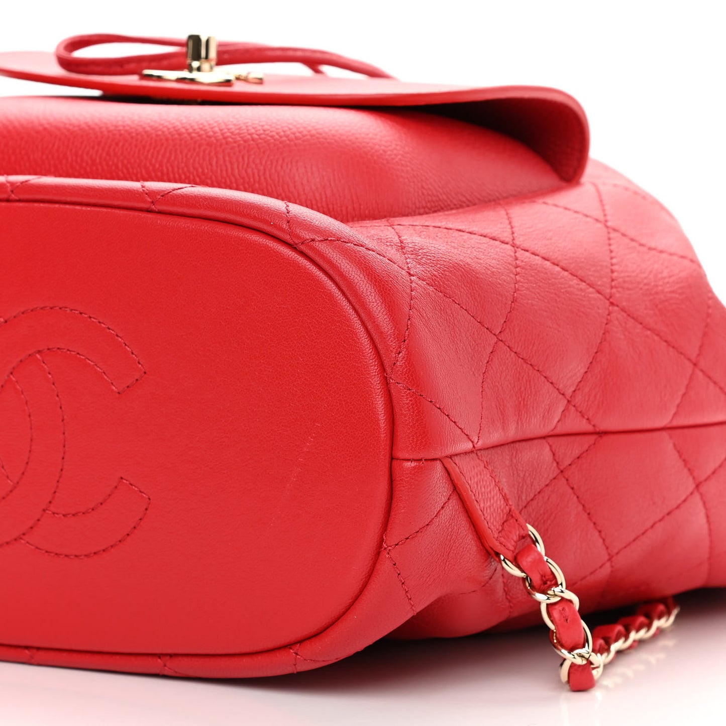 Sheepskin Caviar Quilted Daily Round Backpack Red